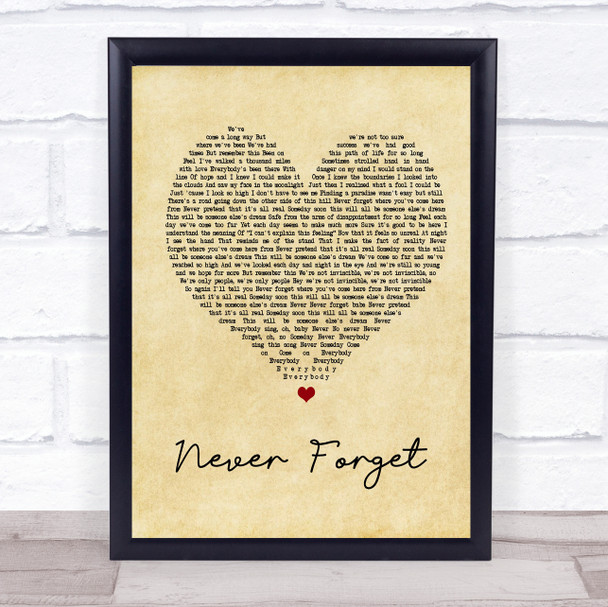 Take That Never Forget Vintage Heart Song Lyric Music Wall Art Print