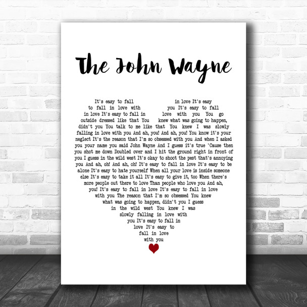 Little Green Cars The John Wayne White Heart Decorative Wall Art Gift Song Lyric Print