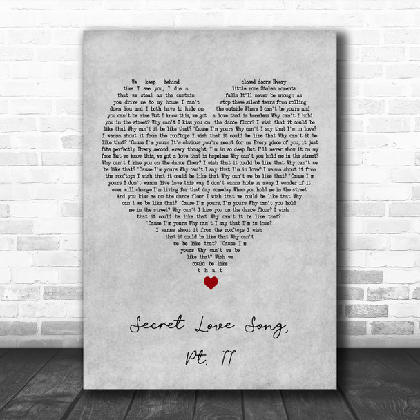 Little Mix Secret Love Song, Pt. II Grey Heart Decorative Wall Art Gift Song Lyric Print