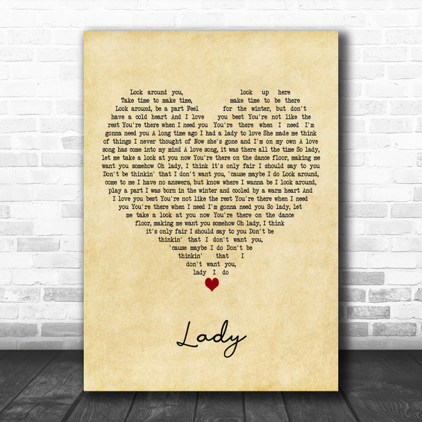 Little River Band Lady Vintage Heart Decorative Wall Art Gift Song Lyric Print