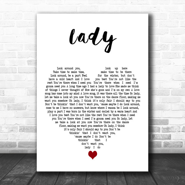Little River Band Lady White Heart Decorative Wall Art Gift Song Lyric Print