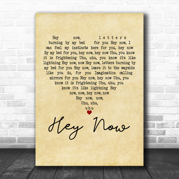 London Grammar Hey Now Vintage Heart Decorative Wall Art Gift Song Lyric Print