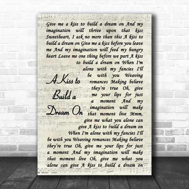 Louis Armstrong A Kiss to Build a Dream On Vintage Script Decorative Gift Song Lyric Print