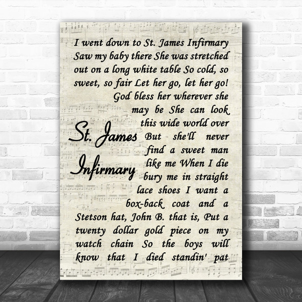 Louis Armstrong St. James Infirmary Blues Vintage Script Decorative Gift Song Lyric Print