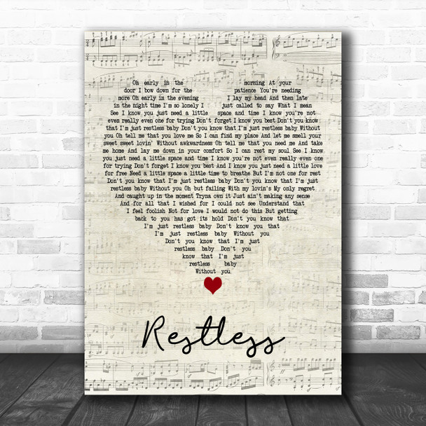 Louis Berry Restless Script Heart Decorative Wall Art Gift Song Lyric Print