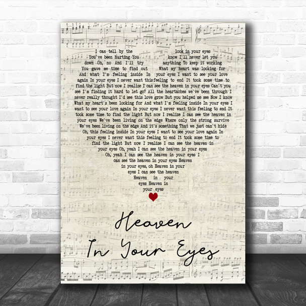 Loverboy Heaven In Your Eyes Script Heart Decorative Wall Art Gift Song Lyric Print