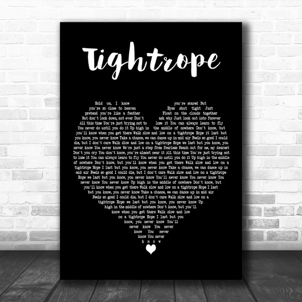 LP Tightrope Black Heart Decorative Wall Art Gift Song Lyric Print