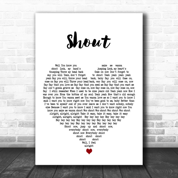 Lulu Shout White Heart Decorative Wall Art Gift Song Lyric Print