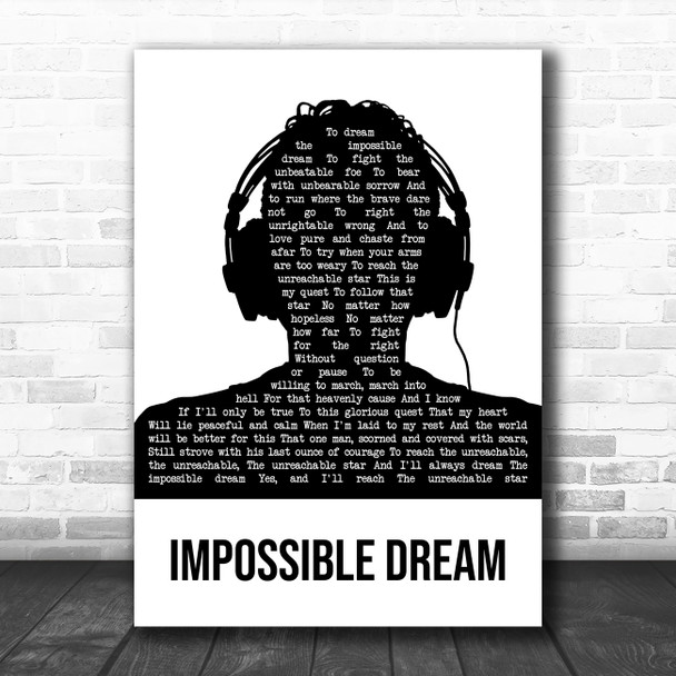 Luther Vandross Impossible Dream Black & White Man Headphones Song Lyric Print