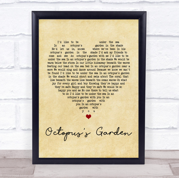 The Beatles Octopus's Garden Vintage Heart Song Lyric Music Wall Art Print