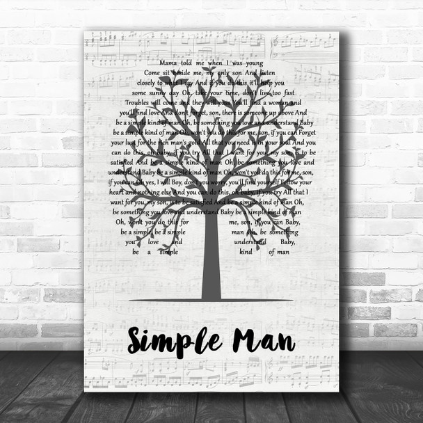 Lynyrd Skynyrd Simple Man Music Script Tree Decorative Wall Art Gift Song Lyric Print