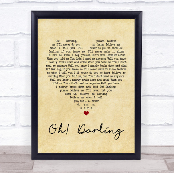 The Beatles Oh! Darling Vintage Heart Song Lyric Music Wall Art Print