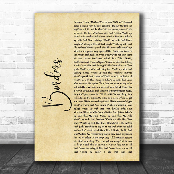 M.I.A. Borders Rustic Script Decorative Wall Art Gift Song Lyric Print