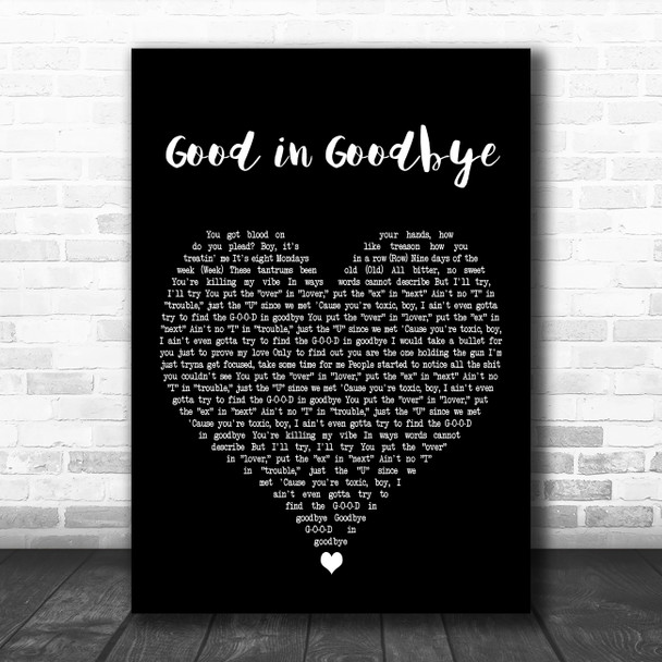 Madison Beer Good in Goodbye Black Heart Decorative Wall Art Gift Song Lyric Print