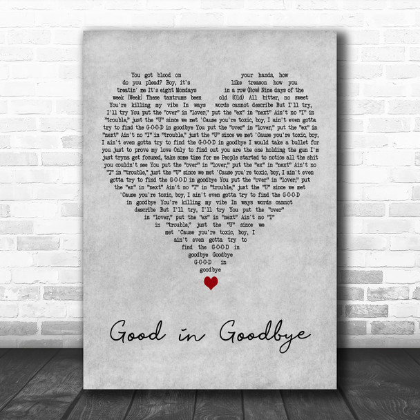Madison Beer Good in Goodbye Grey Heart Decorative Wall Art Gift Song Lyric Print