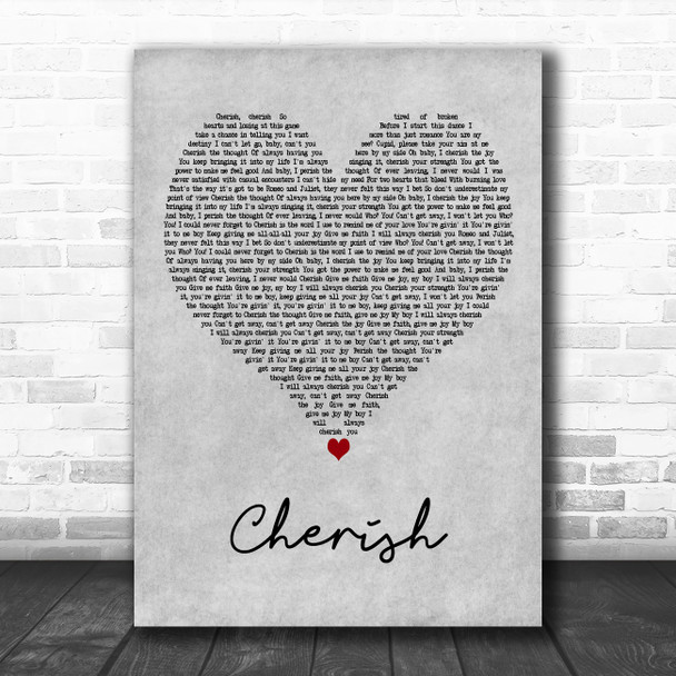 Madonna Cherish Grey Heart Decorative Wall Art Gift Song Lyric Print