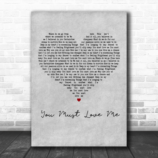 Madonna You Must Love Me Grey Heart Decorative Wall Art Gift Song Lyric Print