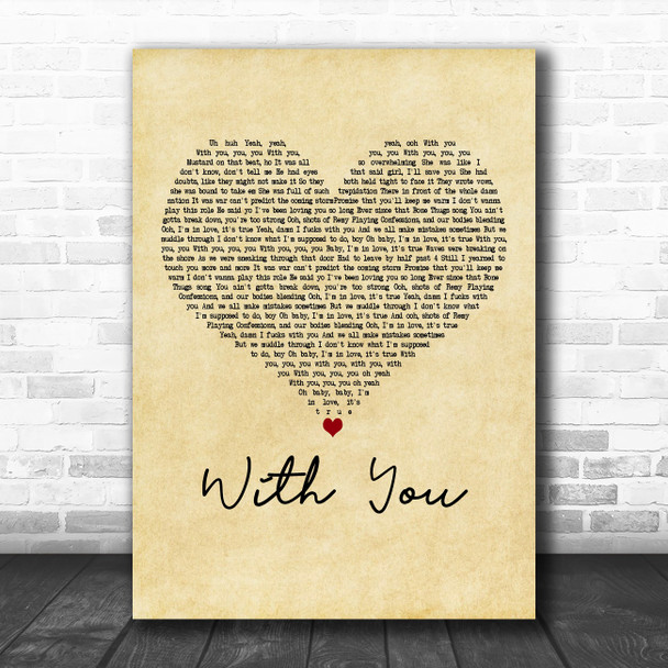 Mariah Carey With You Vintage Heart Decorative Wall Art Gift Song Lyric Print