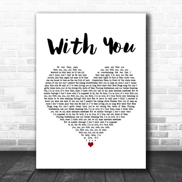 Mariah Carey With You White Heart Decorative Wall Art Gift Song Lyric Print