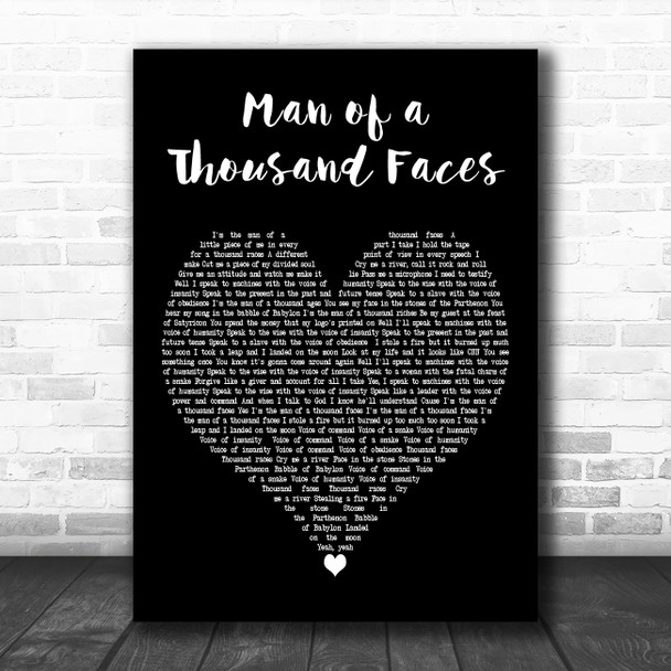 Marillion Man of a Thousand Faces Black Heart Decorative Wall Art Gift Song Lyric Print