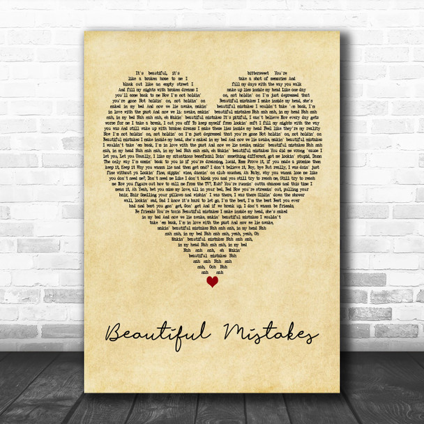 Maroon 5 & Megan Thee Stallion Beautiful Mistakes Vintage Heart Wall Art Gift Song Lyric Print