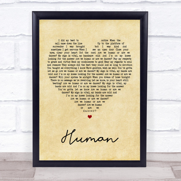 The Killers Human Vintage Heart Song Lyric Music Wall Art Print