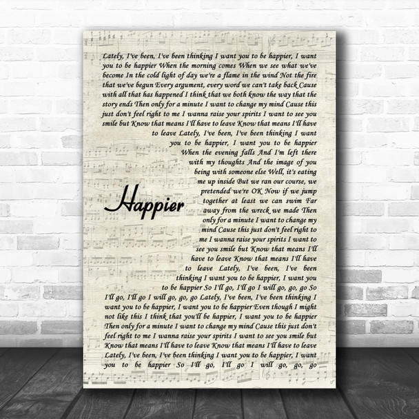 Marshmello & Bastille Happier Vintage Script Decorative Wall Art Gift Song Lyric Print