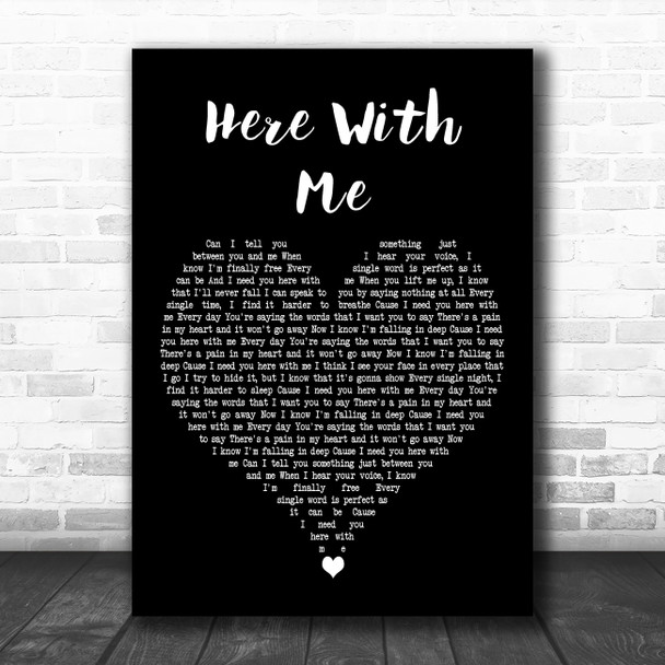 Marshmello Feat. CHVRCHES Here With Me Black Heart Decorative Wall Art Gift Song Lyric Print