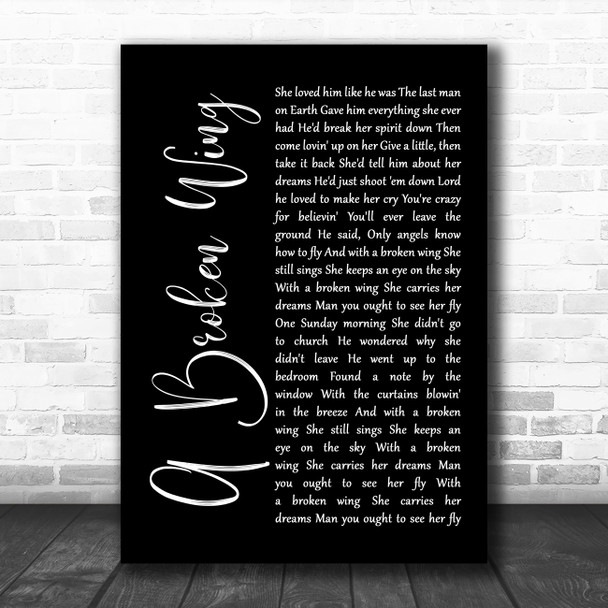 Martina McBride A Broken Wing Black Script Decorative Wall Art Gift Song Lyric Print