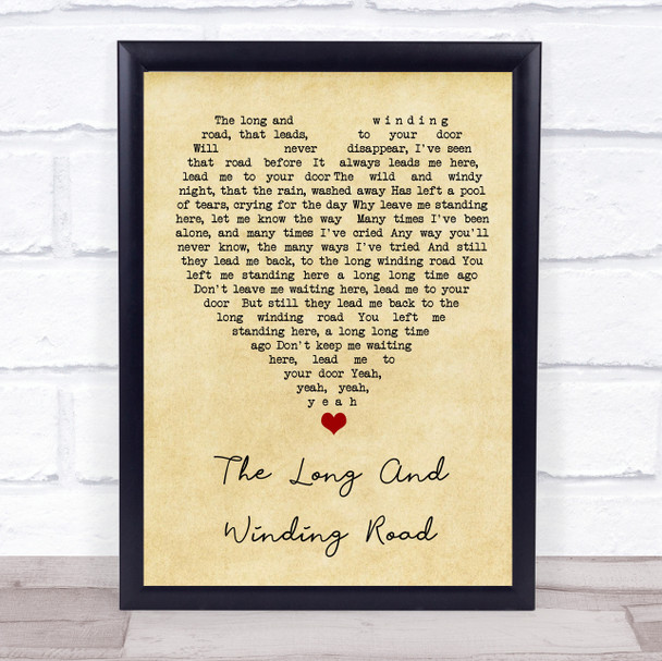 The Long And Winding Road The Beatles Vintage Heart Song Lyric Music Wall Art Print