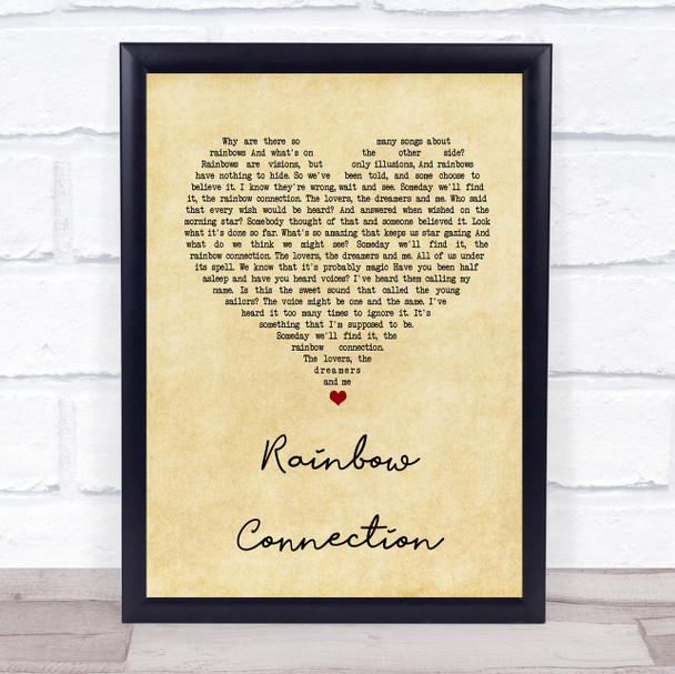 The Muppets Rainbow Connection Vintage Heart Song Lyric Music Wall Art Print