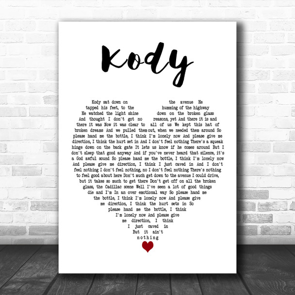 Matchbox Twenty Kody White Heart Decorative Wall Art Gift Song Lyric Print
