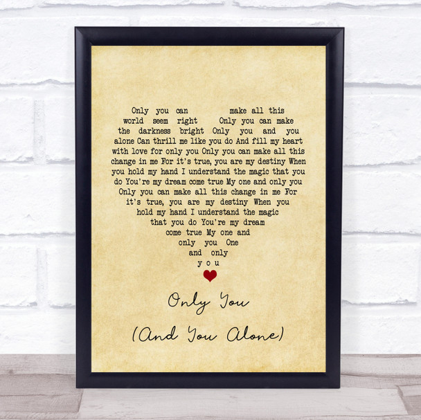 The Platters Only You (And You Alone) Vintage Heart Song Lyric Music Wall Art Print