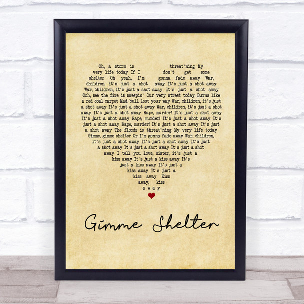The Rolling Stones Gimme Shelter Vintage Heart Song Lyric Music Wall Art Print