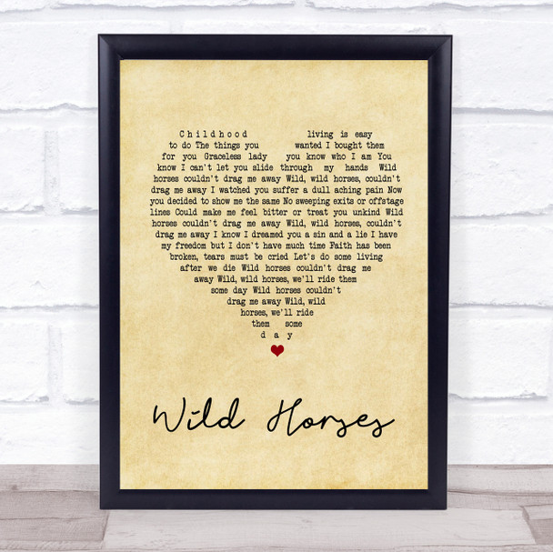 The Rolling Stones Wild Horses Vintage Heart Song Lyric Music Wall Art Print