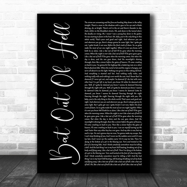 Meat Loaf Bat Out Of Hell Black Script Decorative Wall Art Gift Song Lyric Print