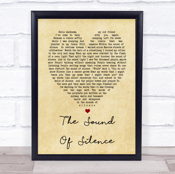 The Sound Of Silence Simon & Garfunkel Vintage Heart Song Lyric Music Wall Art Print