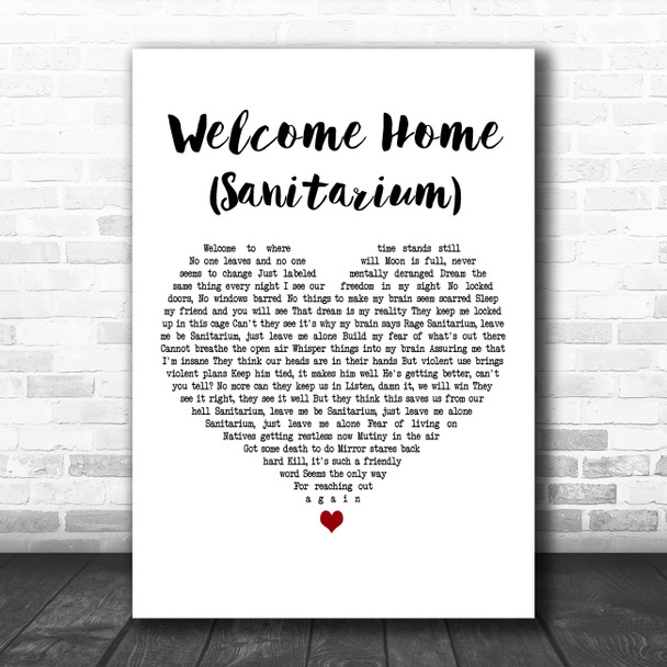 Metallica Welcome Home (Sanitarium) White Heart Decorative Wall Art Gift Song Lyric Print