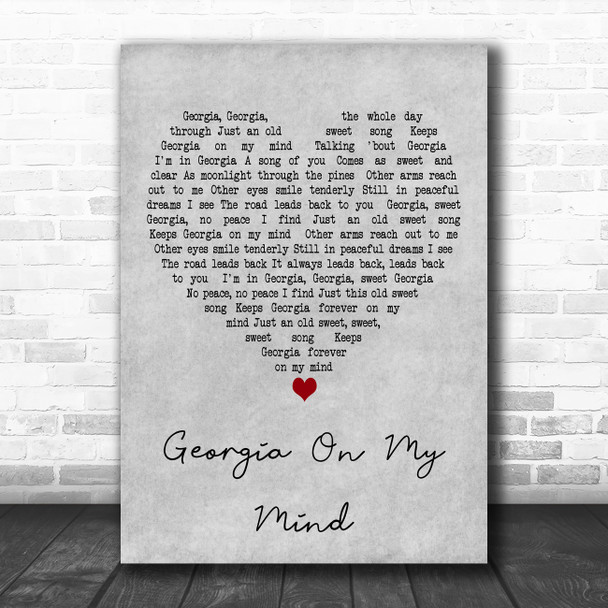 Michael Bolton Georgia On My Mind Grey Heart Decorative Wall Art Gift Song Lyric Print