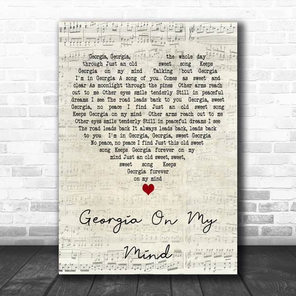 Michael Bolton Georgia On My Mind Script Heart Decorative Wall Art Gift Song Lyric Print