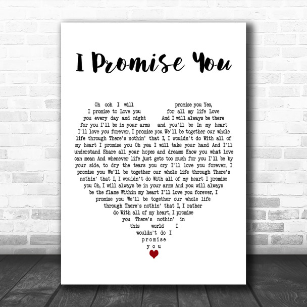 Michael Bolton I Promise You White Heart Decorative Wall Art Gift Song Lyric Print