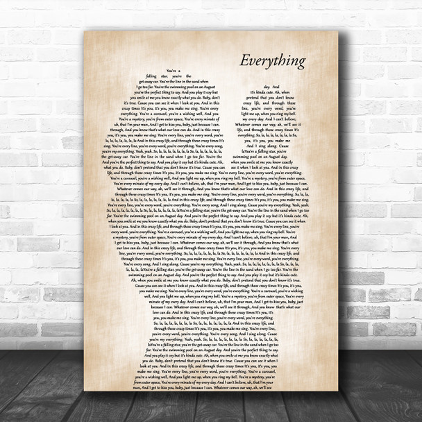 Michael Buble Everything Mother & Baby Decorative Wall Art Gift Song Lyric Print