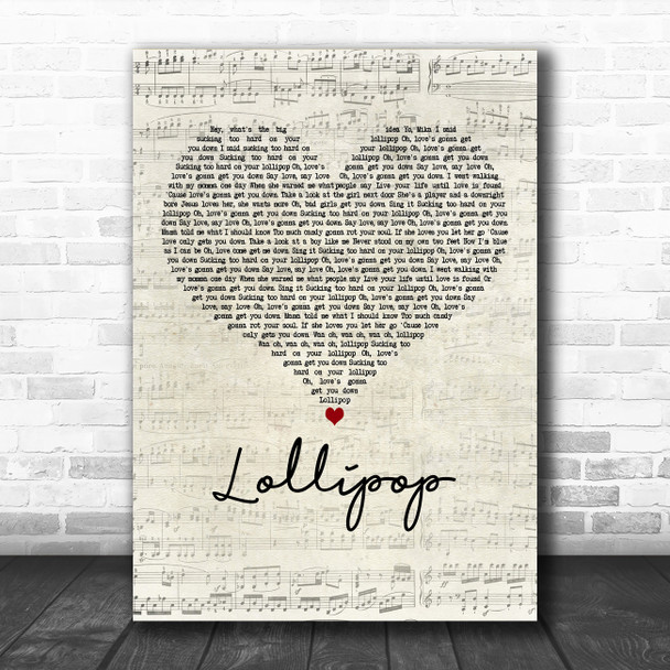 MIKA Lollipop Script Heart Decorative Wall Art Gift Song Lyric Print