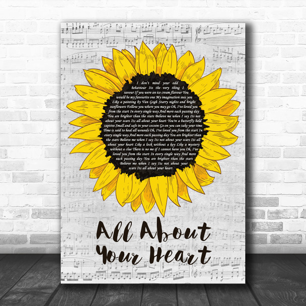 Mindy Gledhill All About Your Heart Grey Script Sunflower Decorative Gift Song Lyric Print