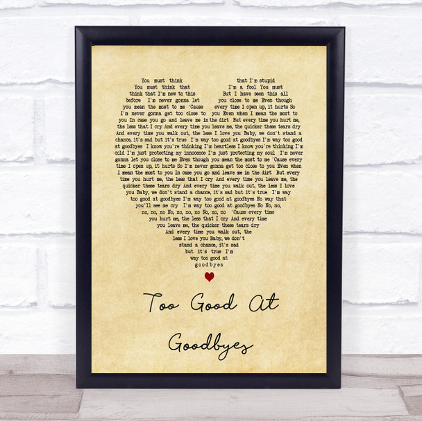 Too Good At Goodbyes Sam Smith Vintage Heart Song Lyric Music Wall Art Print