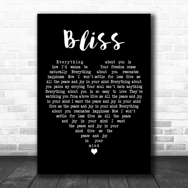 Muse Bliss Black Heart Decorative Wall Art Gift Song Lyric Print