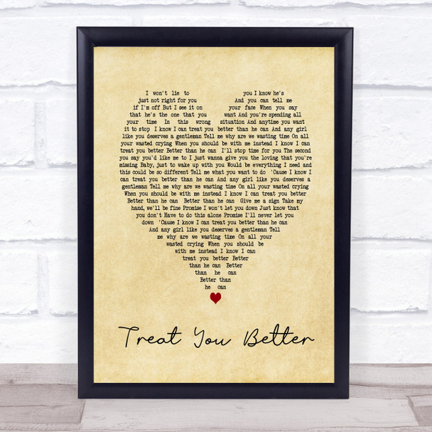 Treat You Better Shawn Mendes Vintage Heart Song Lyric Music Wall Art Print