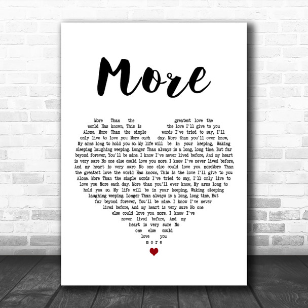Nat King Cole More White Heart Decorative Wall Art Gift Song Lyric Print