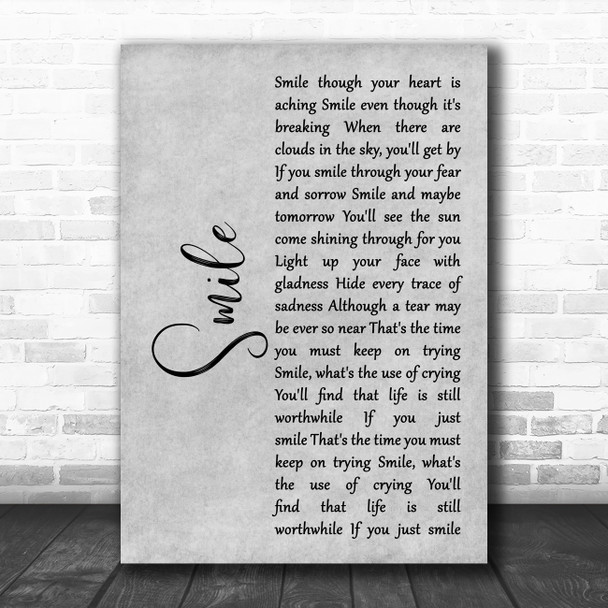 Nat King Cole Smile Grey Rustic Script Decorative Wall Art Gift Song Lyric Print