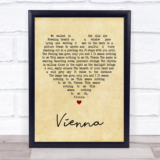 Ultravox Vienna Vintage Heart Song Lyric Music Wall Art Print